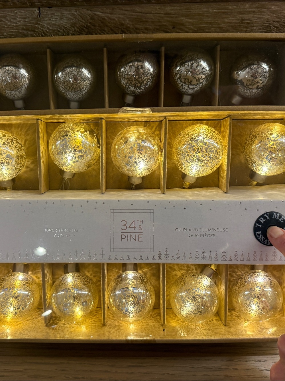 Four boxes of Gold Crackle Glass LED Holiday String Lights. Battery operated